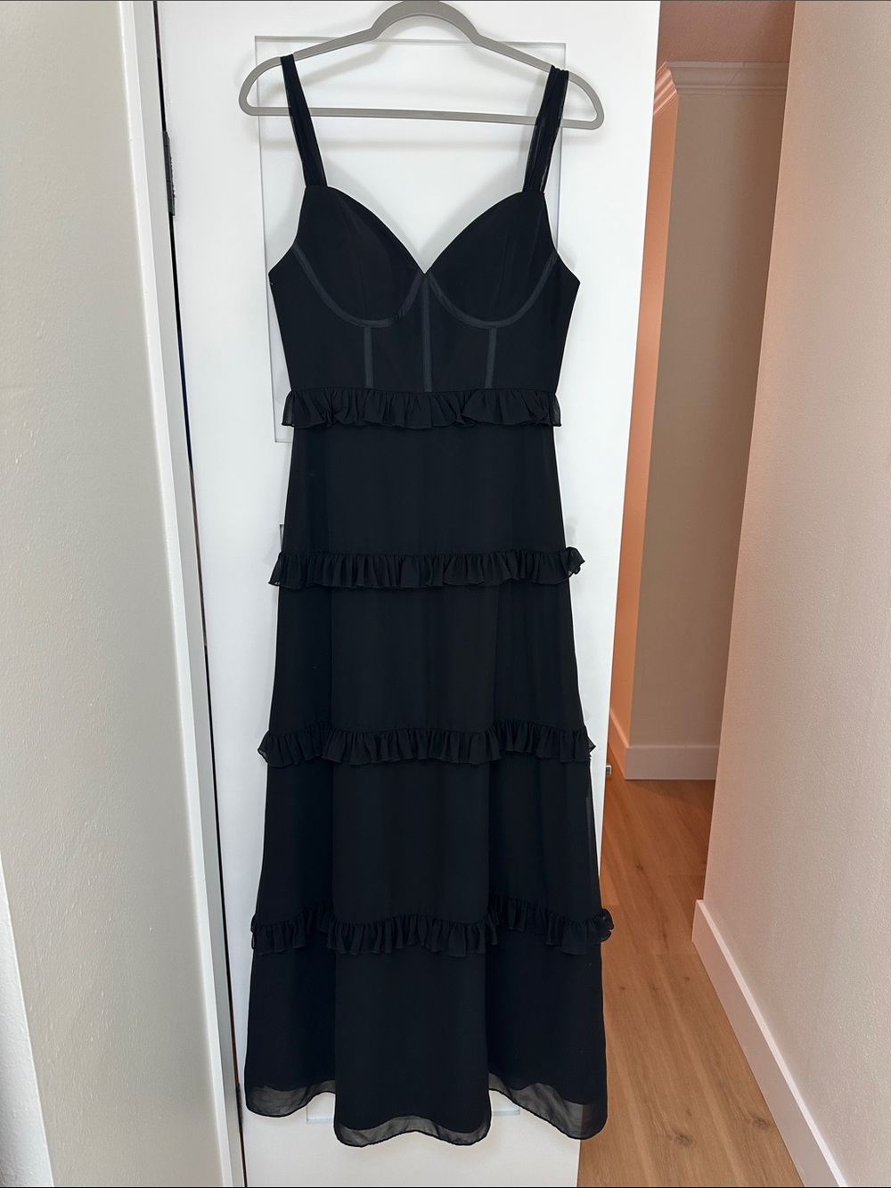 Revelry Black Ruffle-Tier Maxi Dress